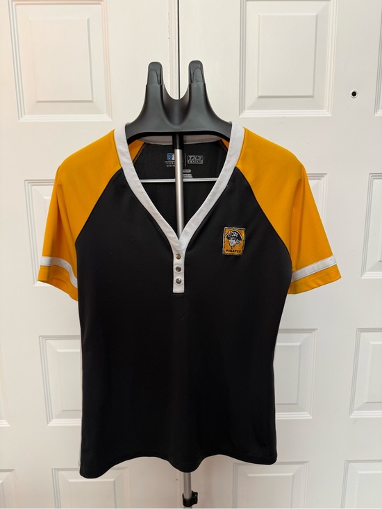 MLB Tops - Pirates Black & Gold Raglan Button V-Neck Tee